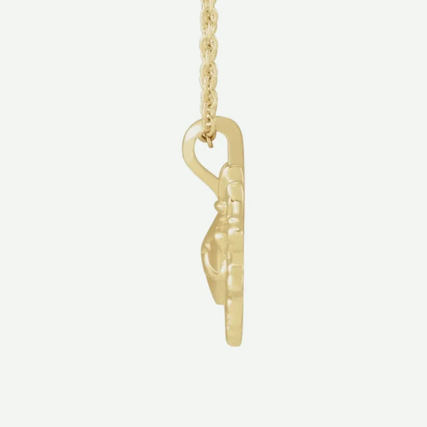 Side View of Yellow Gold SACRED HEART Christian Necklace For Women