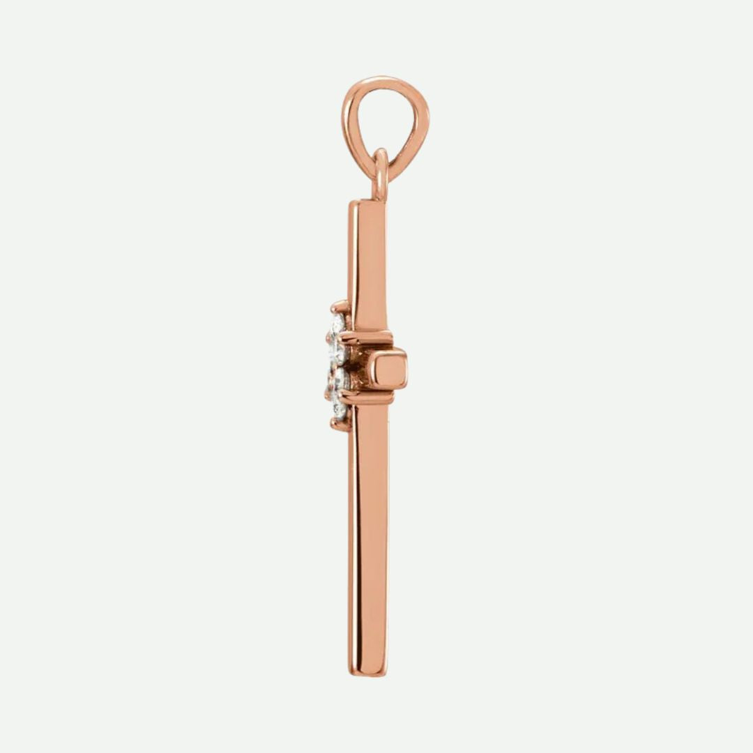 Side View of Rose Gold FAITHFUL Christian Pendant For Women 1.5