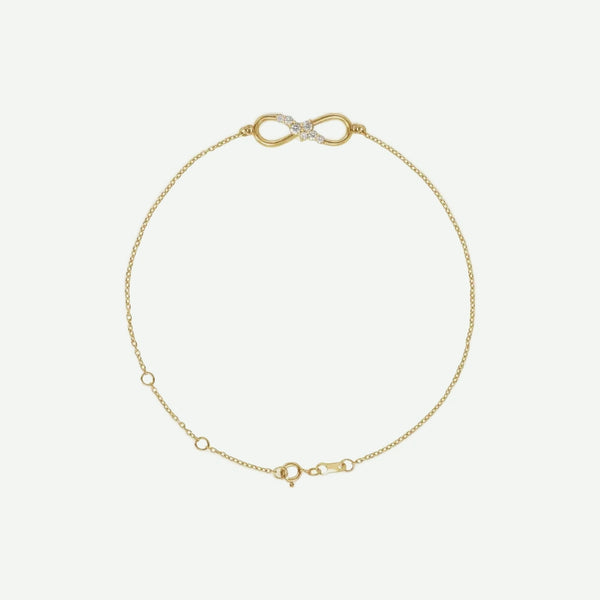Top view of yellow gold INFINITE LOVE Christian bracelet for women