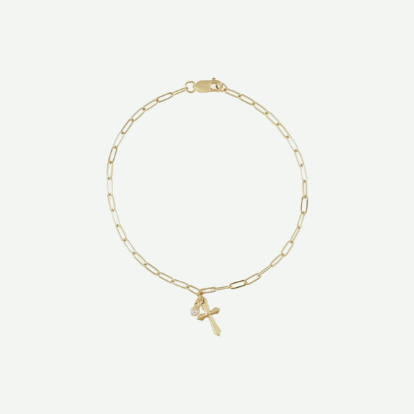 Top View of Yellow Gold LINKED Christian Necklace For Women