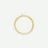 Top view of the PRECIOUS sideways cross ring in yellow gold with a centered white Akoya pearl, symbolizing purity and treasured faith.