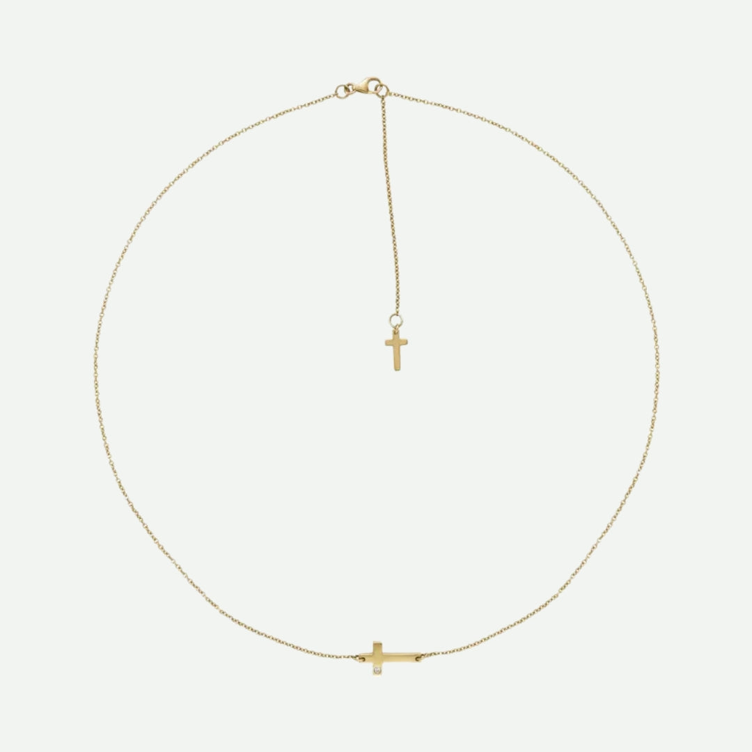 Top View of Yellow Gold UNBOUND Christian Necklace For Women