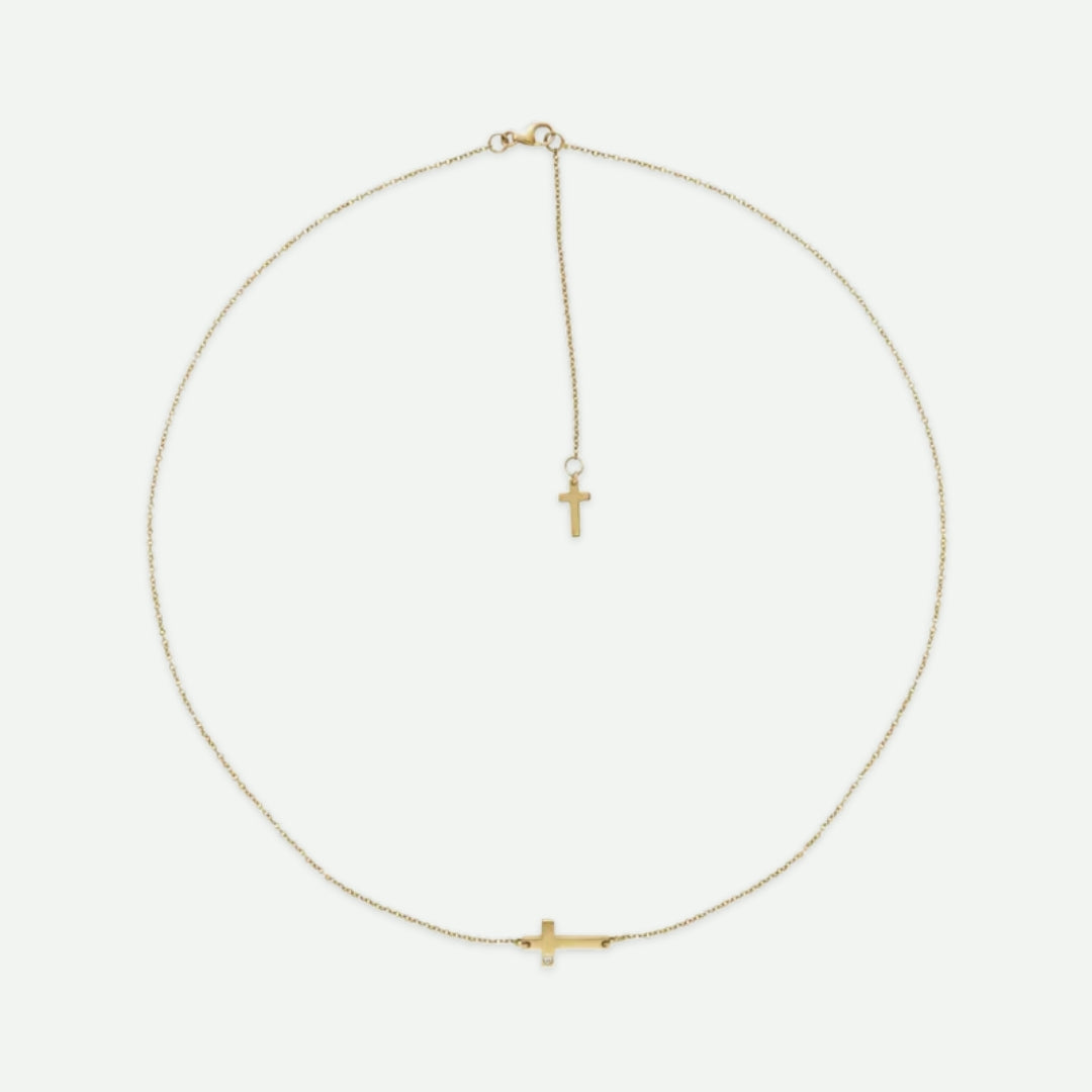 Top View of Yellow Gold UNBOUND Christian Necklace For Women