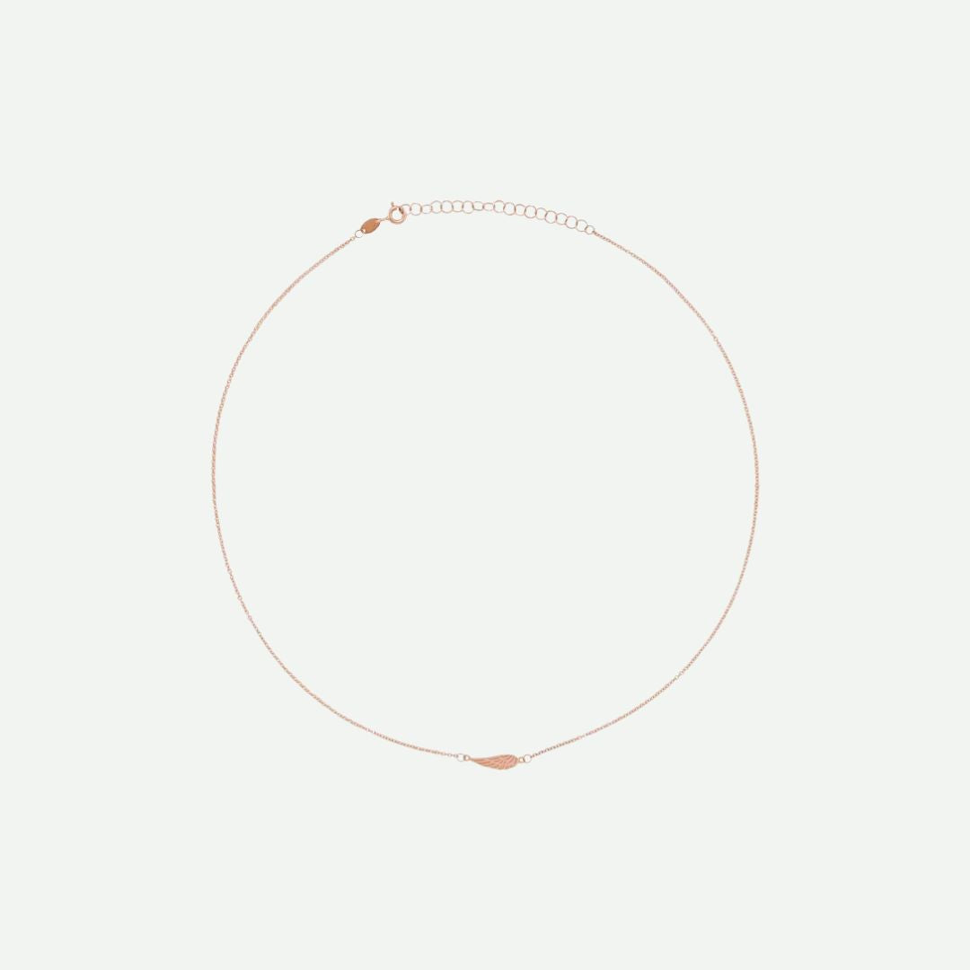 Top View of Rose Gold ANGEL WING Christian Necklace For Women
