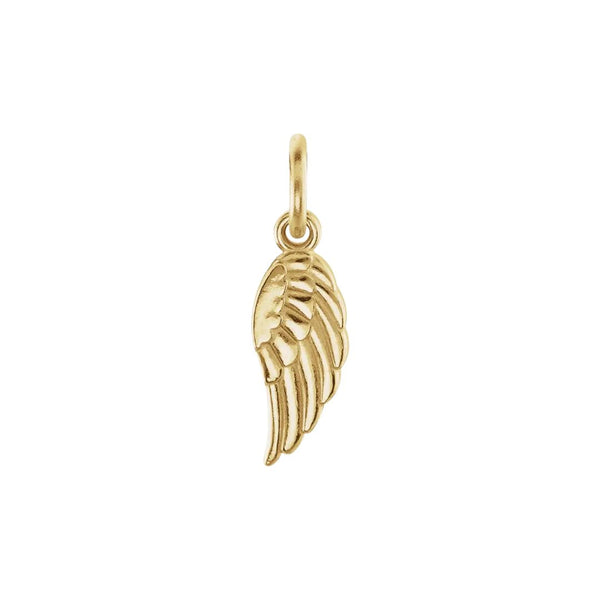 Gold Christian angel wing pendant – symbol of protection and divine guidance on a white background