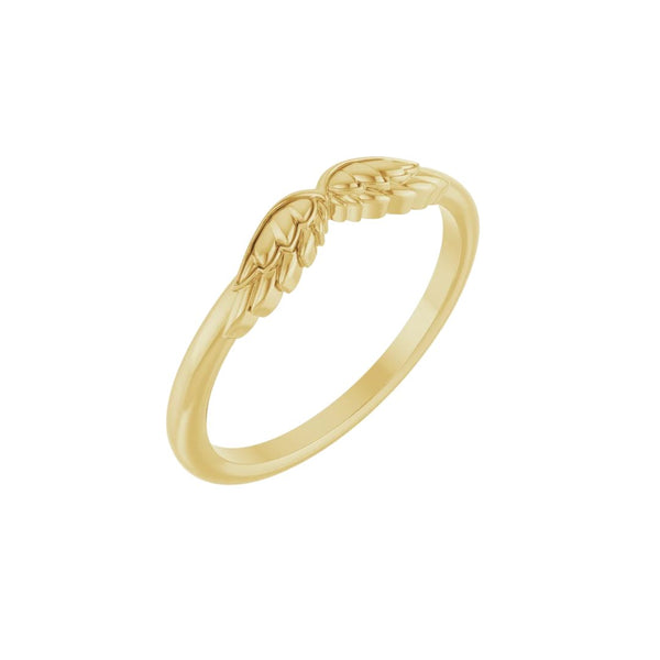 Gold Christian angel wing ring – symbol of protection and divine guidance on a white background