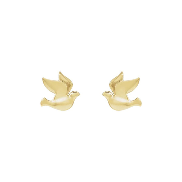 Yellow gold dove earrings from Glor-e – graceful Christian jewelry symbolizing purity, renewal, and divine peace