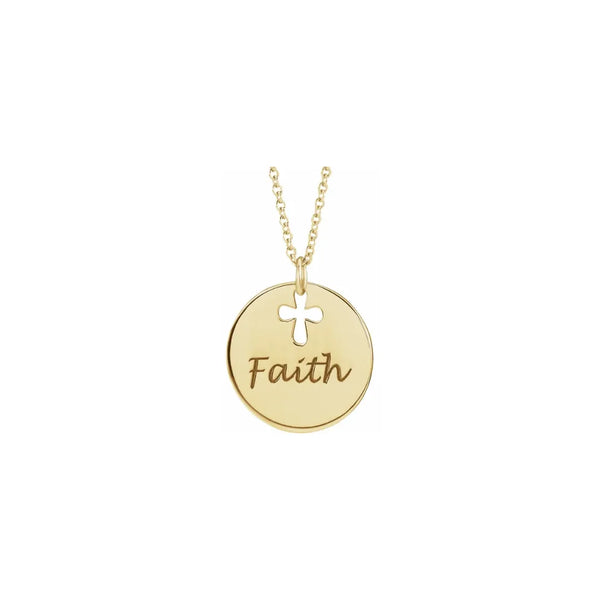 Gold necklace with a round pendant featuring a cross and the word 'Faith' on a white background - Glor-e modern Christian jewelry