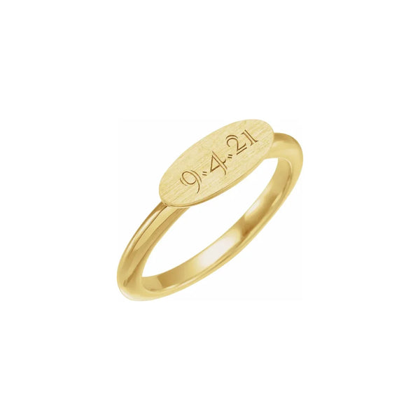 Yellow gold ring with engraved date on a white background - Glor-e Christian jewelry