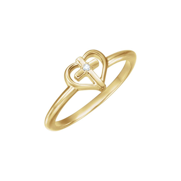 Yellow gold heart and cross modern ring from Glor-e – contemporary Christian jewelry symbolizing love and devotion