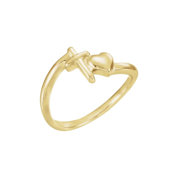 Yellow gold heart and cross ring from Glor-e – elegant Christian jewelry expressing unity of love and faith