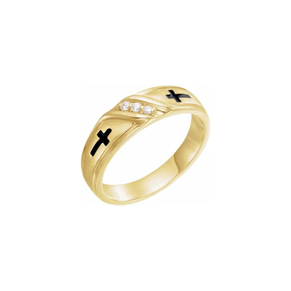 Gold ring with black crosses and clear stones on a white background | Glor-e Modern Christian Jewelry