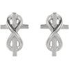 Front view of sterling silver Infinity-Inspired Cross Christian Earrings