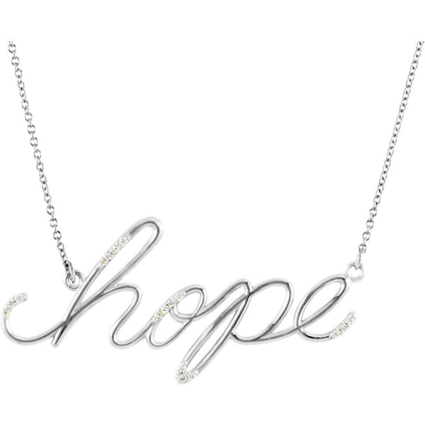 Front view of white gold Diamond "Hope" Christian Necklace