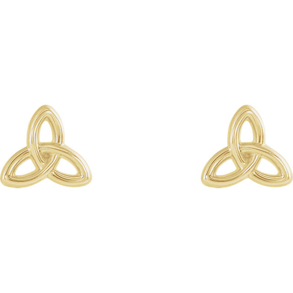 Front view of yellow gold Trinity Christian Earrings For Women
