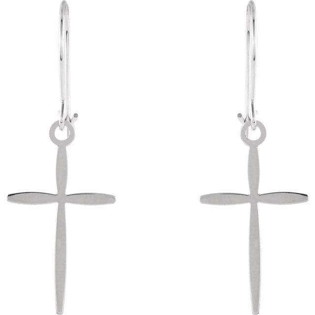 Front view of white gold Unique Cross Christian Earrings