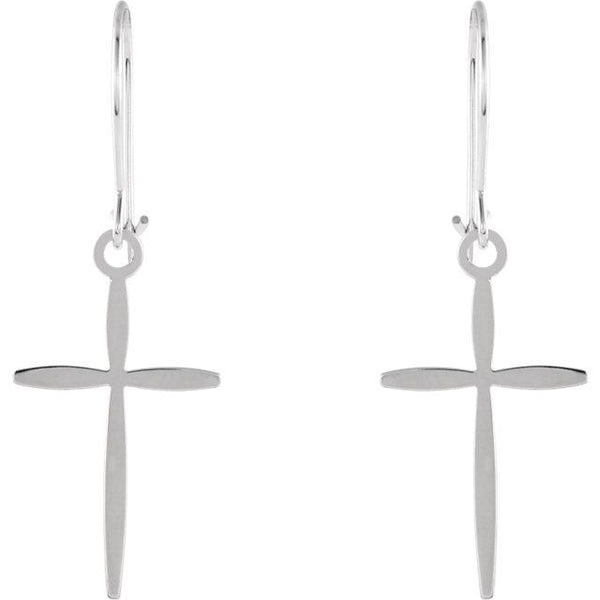 Front view of white gold Unique Cross Christian Earrings
