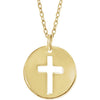 Back view of yellow gold Pierced Cross Christian Necklace For Women