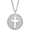 Front view of sterling silver Pierced Cross Christian Necklace For Women