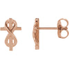 Mixed view of rose gold Infinity-Inspired Cross Christian Earrings