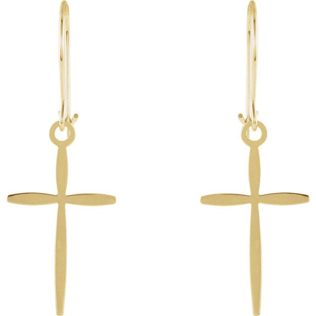 Front view of yellow gold Unique Cross Christian Earrings