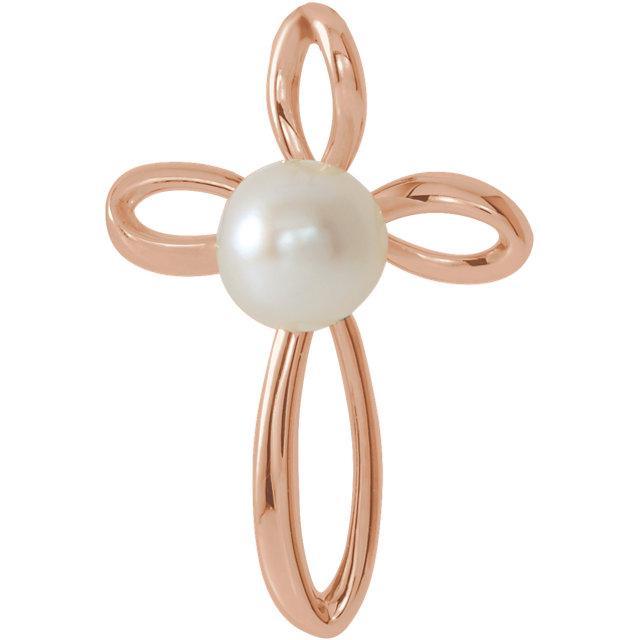 Front view of rose gold Pearl Cross Christian Pendant For Women
