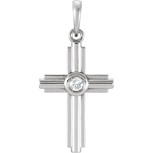 Front view of white gold Diamond Cross Christian Pendant For Women