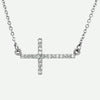 Front view of 14K White Gold Accented Sideways Cross Christian Necklace For Women | Glor-e