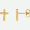 Front and side views of Beaded Cross 14k yellow gold Christian Earrings from Glor-e