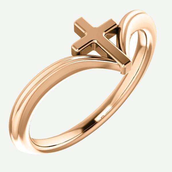 Oblique view of 14K Rose Gold Cross Hearted Christian Ring For Women | Christian Apparel | Glor-e