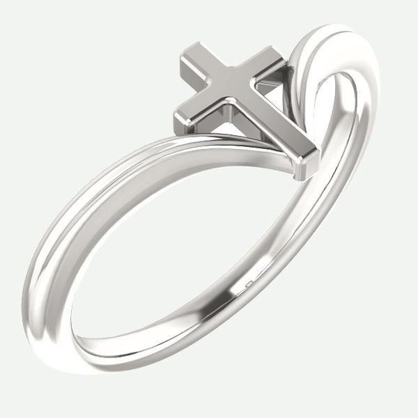 Oblique view of 14K White Gold Cross Hearted Christian Ring For Women | Christian Apparel | Glor-e