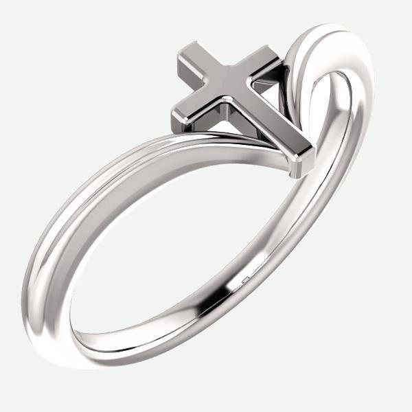 Oblique view of Sterling Silver Cross Hearted Christian Ring For Women | Christian Apparel | Glor-e