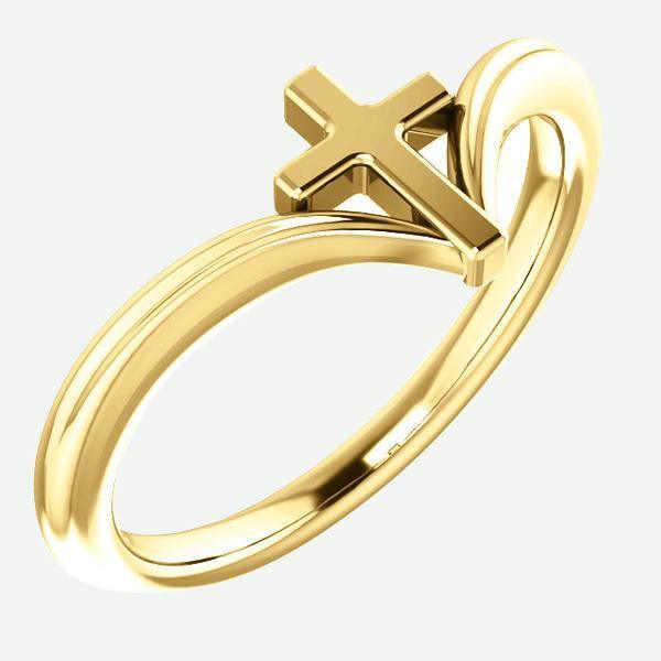 Oblique view of 14K Yellow Gold Cross Hearted Christian Ring For Women | Christian Apparel | Glor-e