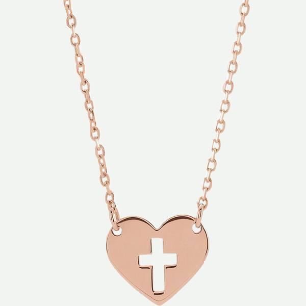 Front view of 14K Rose Gold Cross Hearted Christian Necklace | Glor-e