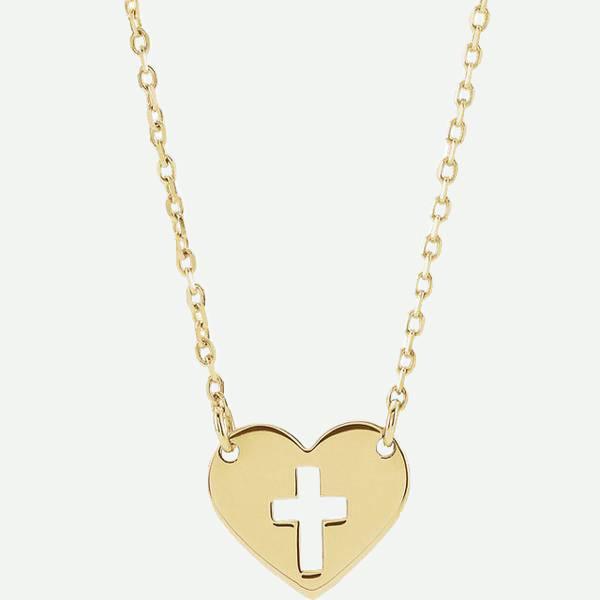 Front view of 14K Yellow Gold Cross Hearted Christian Necklace | Glor-e