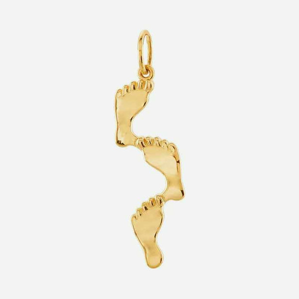 Front view of Yellow Gold FOOTPRINTS unisex Christian pendant