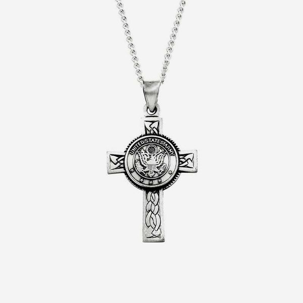 Front view of US Army Unisex Christian necklace sterling silver