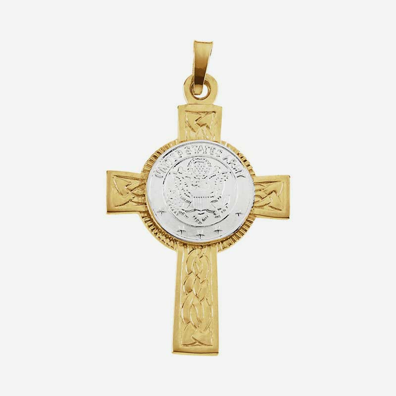 Front view of US Army Unisex Christian Pendant 14K gold