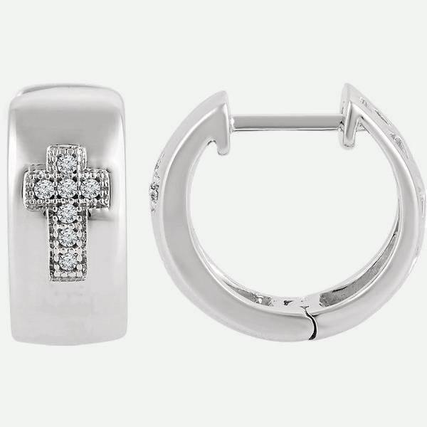 Front and side views of Diamond Cross Christian Hoop Earrings from Glor-e