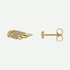 Front and side views of yellow gold angel wings Christian earrings for women