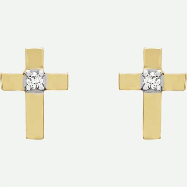 Front view of 14k yellow gold CROSS Christian earrings from Glor-e