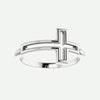 Front view of white gold Cross Frame Christian Ring For Women