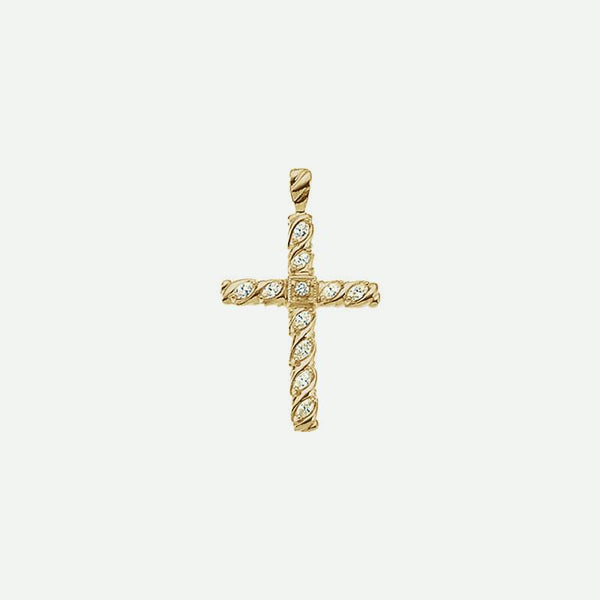 Front view of Yellow Gold Diamond Cross Christian Pendant for women