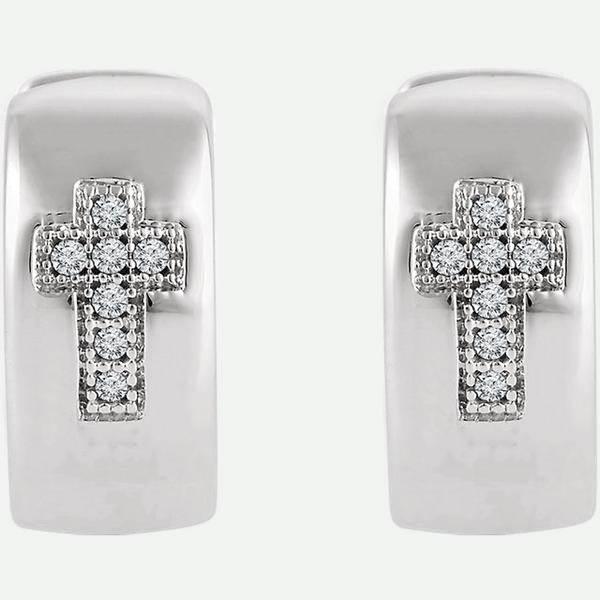 Front view of Diamond Cross Christian Hoop Earrings from Glor-e