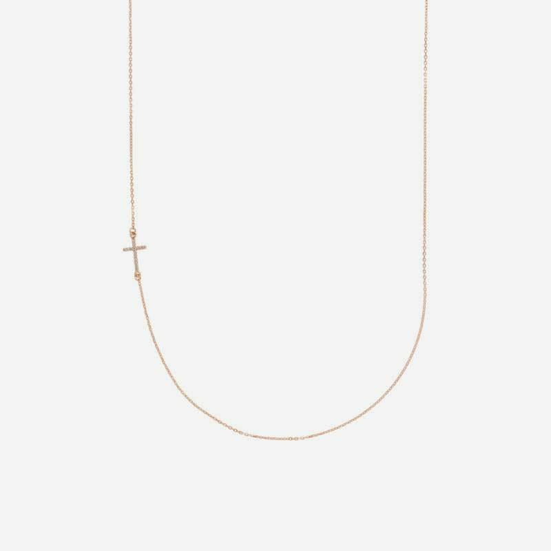 Half view of rose gold Accented Sideways Cross Christian necklace for women