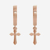 Front view of rose gold Cross Drop Christian Earrings for women
