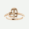 Front view of rose gold Crossed Heart Christian Ring For Women