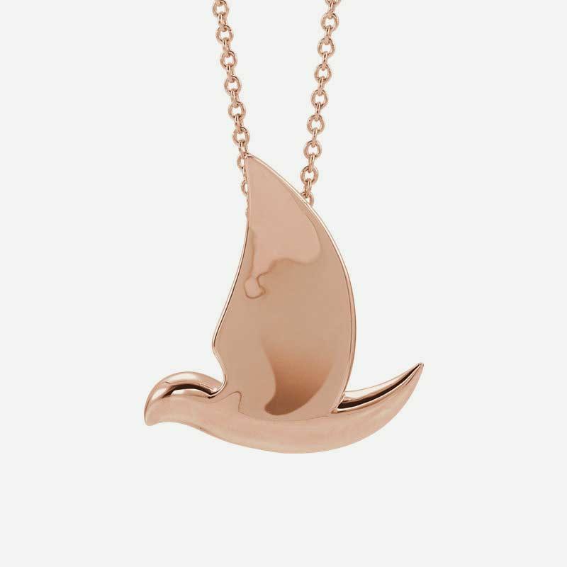 Front view of rose gold Holy Spirit Dove Christian necklace