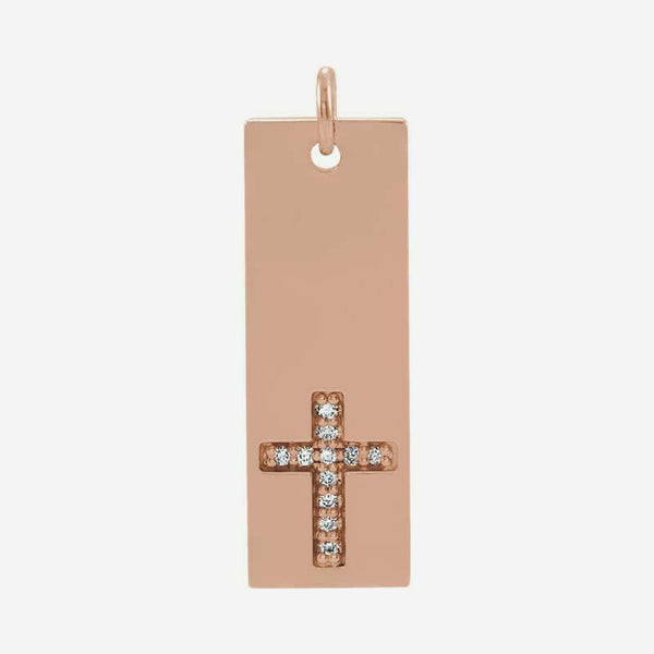 Front view of rose gold Vertical Bar Cross Christian Pendant for women