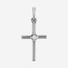 Front view of sterling silver Pearl Cross Christian necklace for women